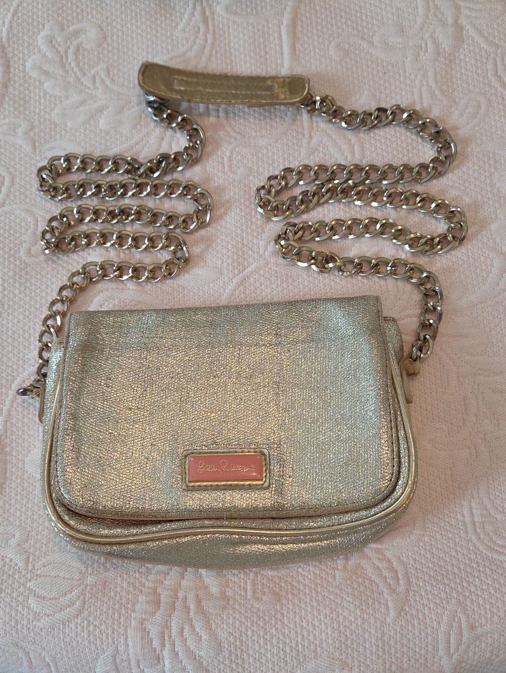 Lilly Pulitzer Metallic Silver Crossbody with Chain Strap